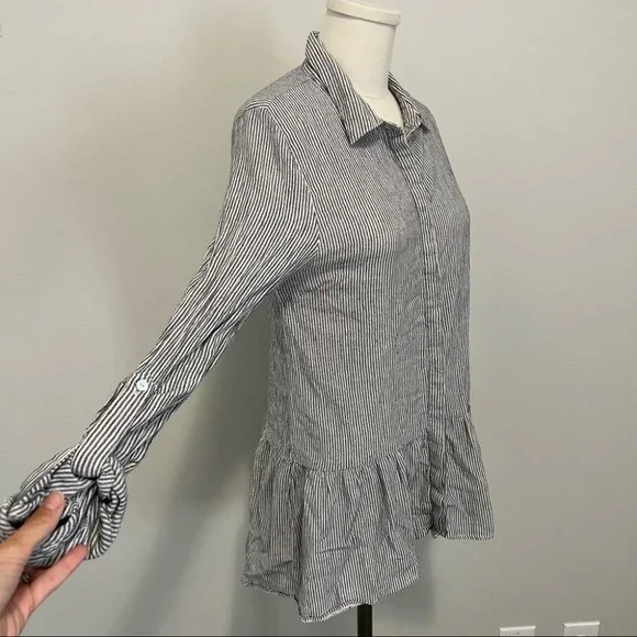 Anthropologie Sunday In Brooklyn Wiley Striped Button Down Cotton Blouse - Picture 5 of 11